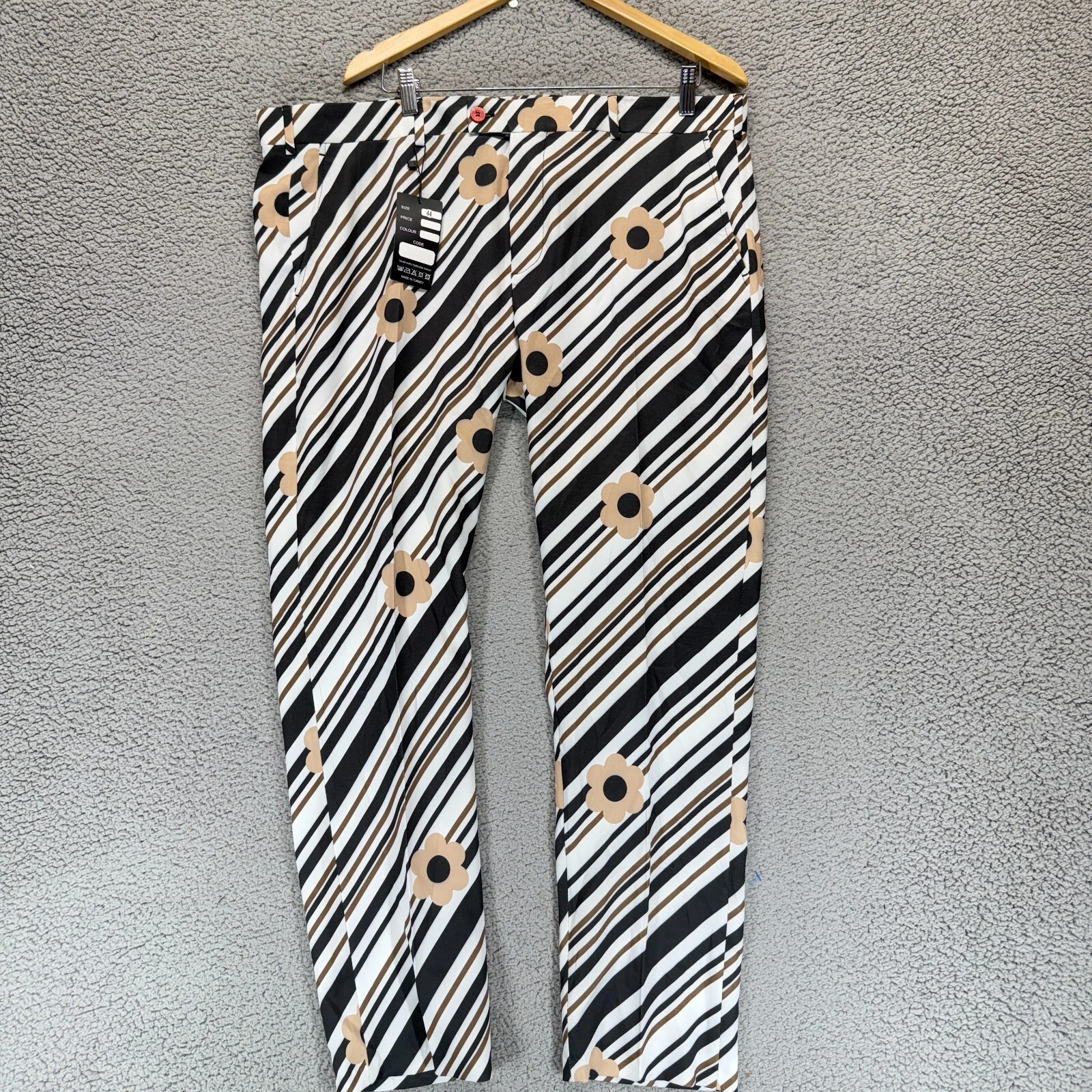 Moda Color Retro Floral Stripe Lightweight Dress Pants Men's Size 42x30 Golf