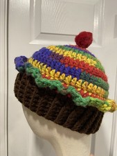 Handmade Crochet Rainbow Chocolate Cupcake Beanie Winter Hat Cozy Comfy Warm