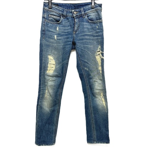 GUCCI 347770 GG pattern embossed pocket, distressed/damaged Slim-fit Denim pants