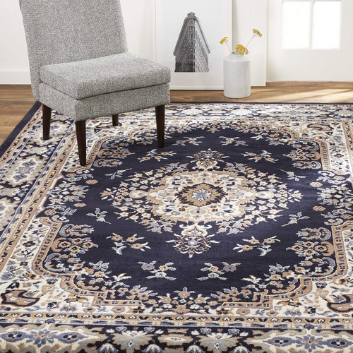 Home Dynamix Premium Sakarya Traditional Medallion Area Rug, Navy Blue/Brown, 5'