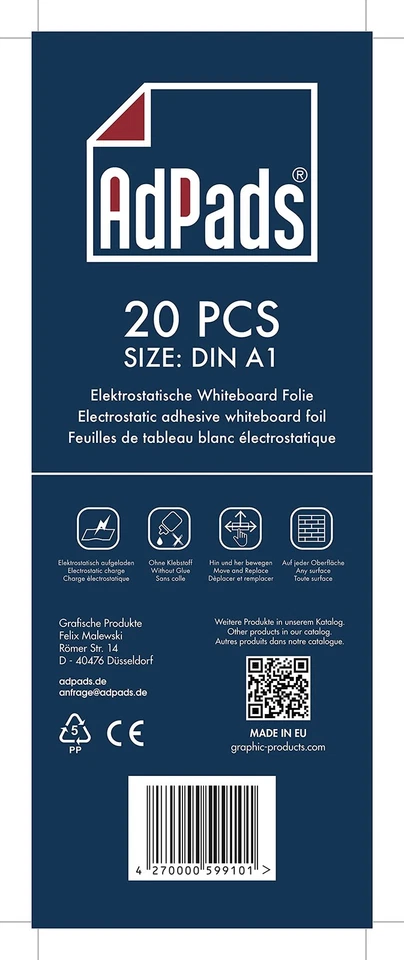 ® Elektrostatische Whiteboard Folie A1 | Selbstklebendes Flipchart-Papier, 20... - Bild 2 von 4