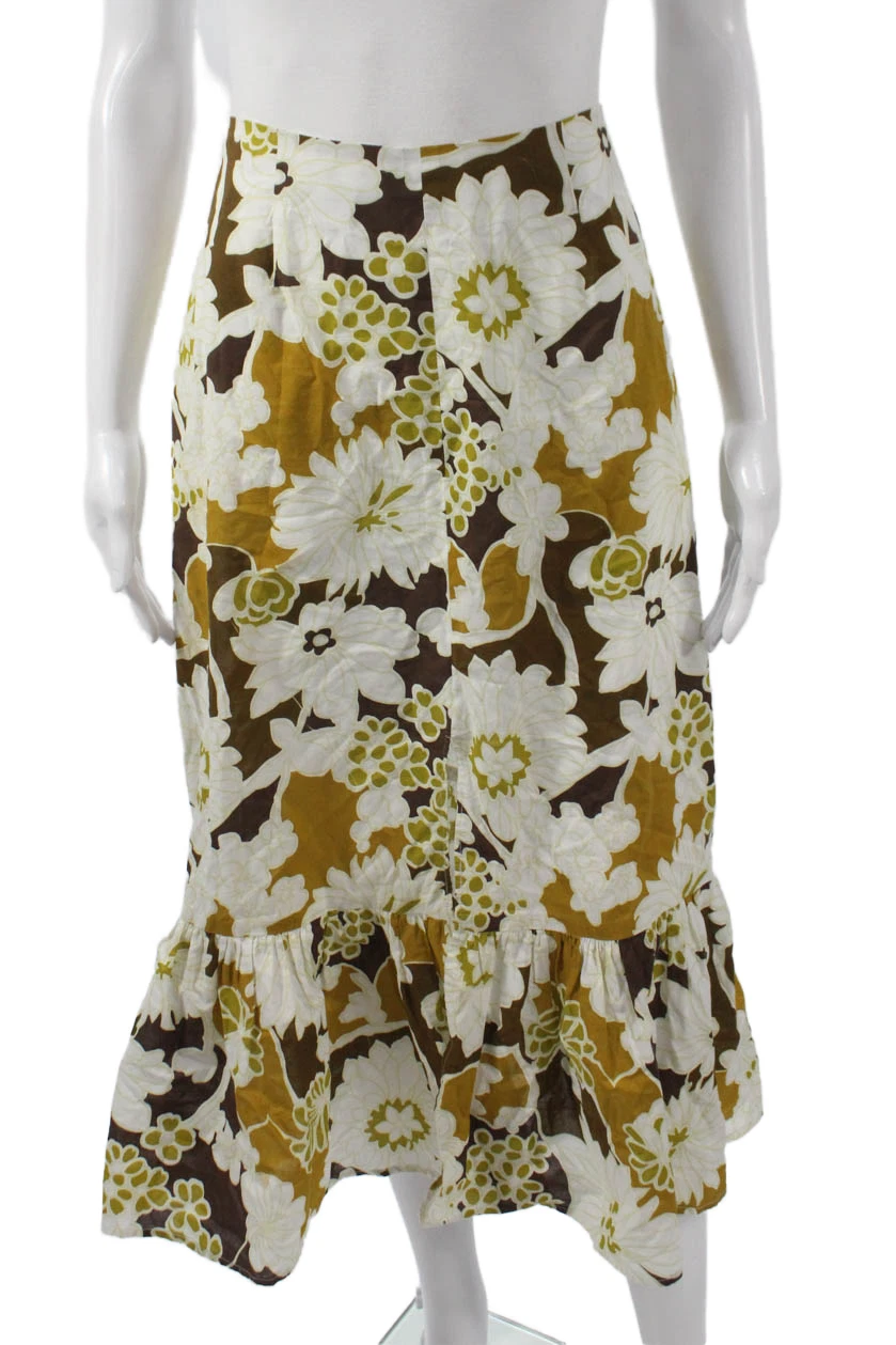 Shannon Mclean Women Trumpet Skirt Multicolor Floral Cotton Midi Zip Size S