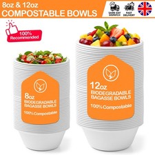 8 Oz /12Oz Eco-Friendly Disposable Bagasse Paper Bowls Compostable Biodegradable