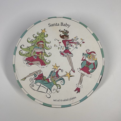 4 Santa Baby Salad Plates 8" Rosanna Vtg MCM Style Holiday Christmas - Picture 7 of 8