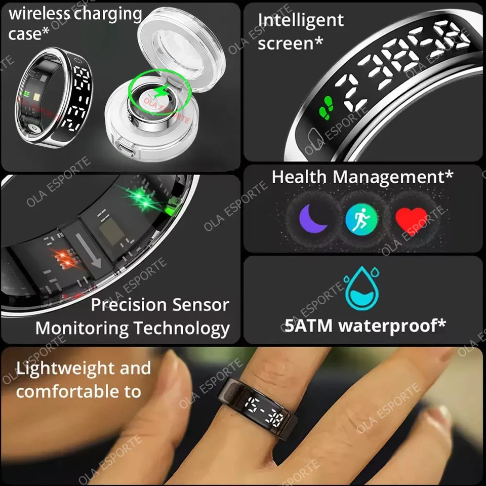 2025 Smart Ring mit Display und Touch, Wireless Charging Case, Gesundheit - Bild 3 von 4
