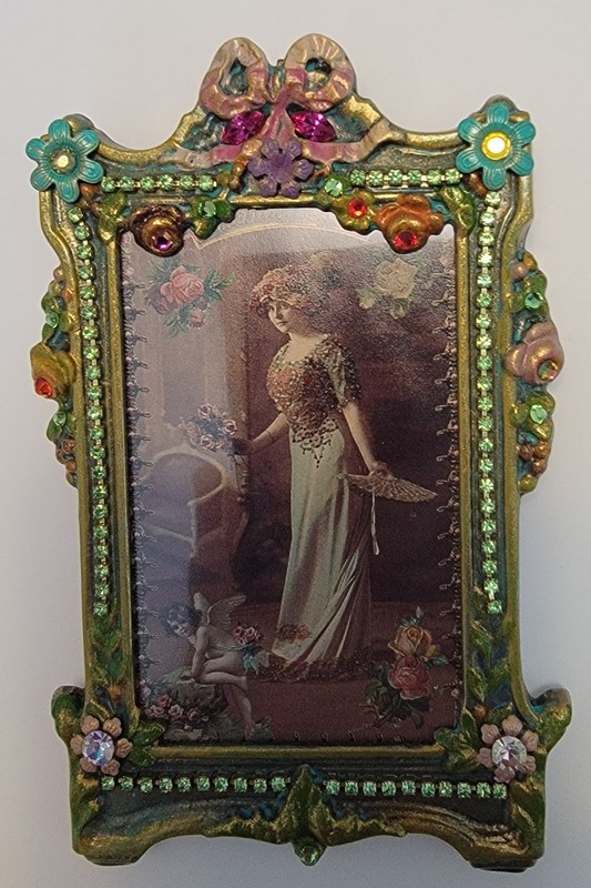 Michael Negrin Awesome Enameled & Multiple bejeweled Easel Style Picture Frame