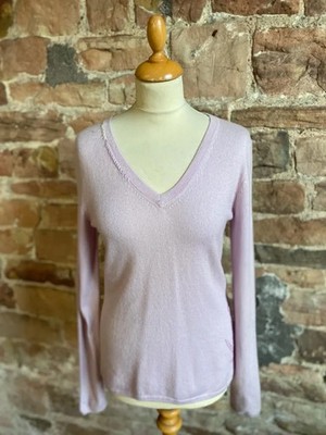 Nice Connection Fliederfarbener Kaschmirpullover mit V-Ausschnitt 100 % mit Dekoration - 34 Zoll Brustumfang