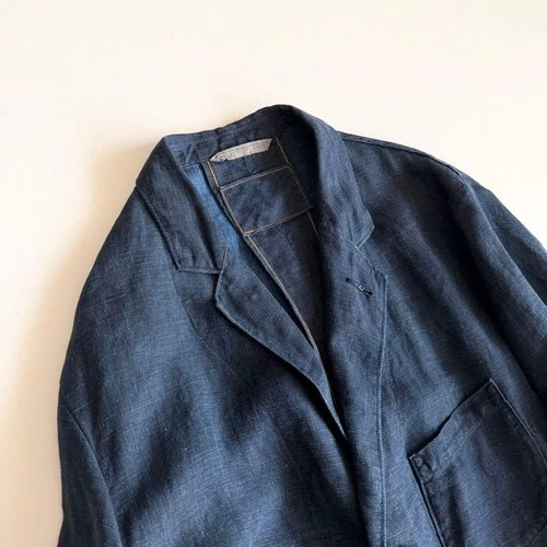 45R / 45rpm Linen Tailored Jacket Indigo Blue Size-L Excellent image 3