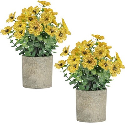 2 Pack Small Fake Plants Potted Artificial Plants Artificial Flowers Potted F...