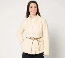 BEAUTIFUL by Lawrence Zarian Sherpa Jacket with Faux Leather Belt Cream S New