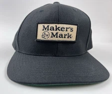 Maker's Mark Whiskey Flat Brim Sportek Snapback Hat NEW Black Kentucky Cap