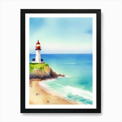 Aquarell Leuchtturm Ozean Kunst Pri gerahmtes Wandbild Poster Leinwanddruck Bild