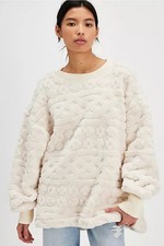 NWT New Free People Womens M Cable Knit Sweatshirt Sweater Pockets Ivory White