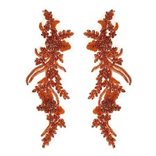 2 Pcs Orange Rhinestone Applique Patches for Sewing Wedding, 13 x 4 Inch
