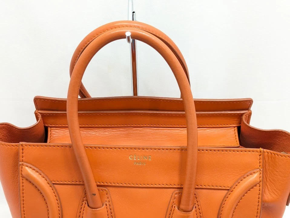 CELINE багажа кожи микро покупатель сумка с короткими ручками ручная сумка оранжевый подлинный - Изображение 3 из 4