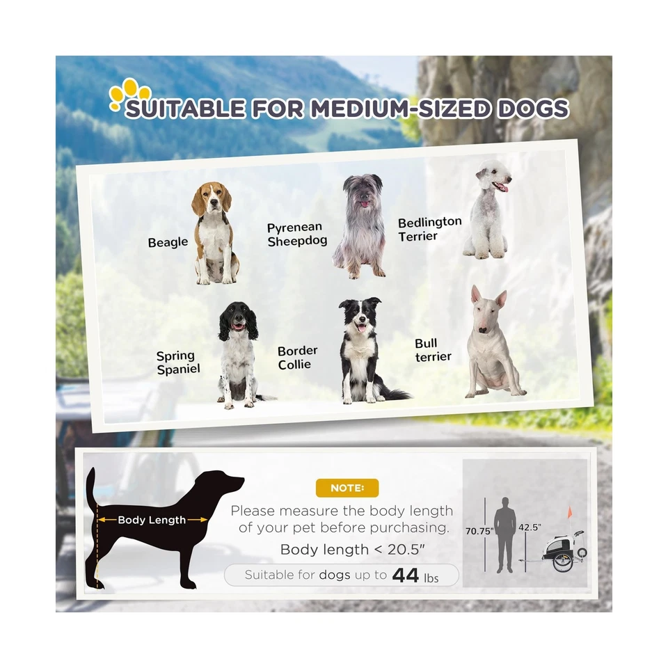 Прогулочная коляска Aosom для собак велосипед прицеп 2 в 1 с навесом и карманами для хранения - Изображение 4 из 4