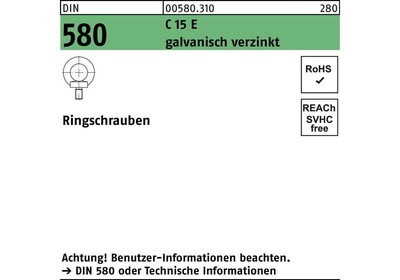 Reyher Ringschraube DIN 580 M 42 C 15 E galvanisch verzinkt galvanisch verzinkt