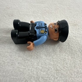 Duplo Figure Lego Ville Police Man Black Legs Medium Blue Top w/ Badge