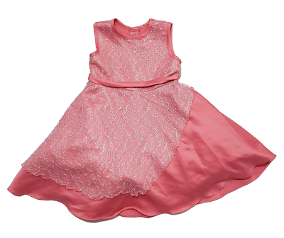pink lace dress size 18 Baby Girl Angel Club USA Dress Size 18 Mo. Coral Pink Dress W/Lace Overlay