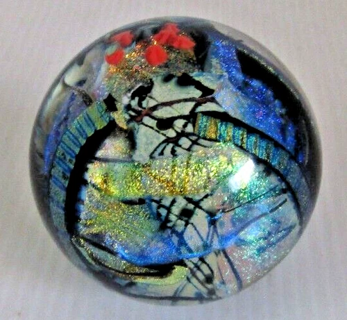 Shawn Messenger Signed 2003 Art Glass Sphere Paperweight Iridescent