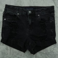 Aeropostale Hot Pants Shorts Women's 6 Dark Gray Stretch Denim Casual Distressed