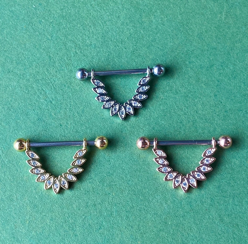 PAR de anillos colgantes de plumas vinculados para pezones escudos piercing corporal perforado joyería Foto 3 de 3