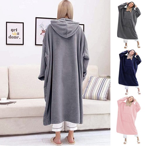 UK Men&Women Extra Long Hoodie Blanket Oversized Hooded Sweatshirt Sherpa Fleece - Picture 4 of 45