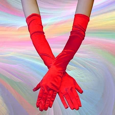 RED COLOR - Opera Elbow Length Satin Gloves Costume Full Fingered - QUICK SHIP