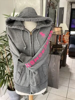 Sweat à capuche zippé ABERCROMBIE & FITCH taille M gris/rose très bon état 75€ - Photo 1/4