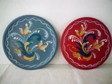 Vintage 1969 Norsk Husflid Engros 6 Inch Folk Art Wood Plates Hand Painted