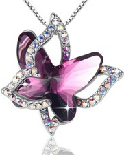 Purple Butterfly Necklace with Pink Amethyst Pendant for Women Made with...