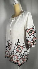Anthropologie Kindred Blouse Shirt Top PS Small Petite Embroidered Boho Peasant