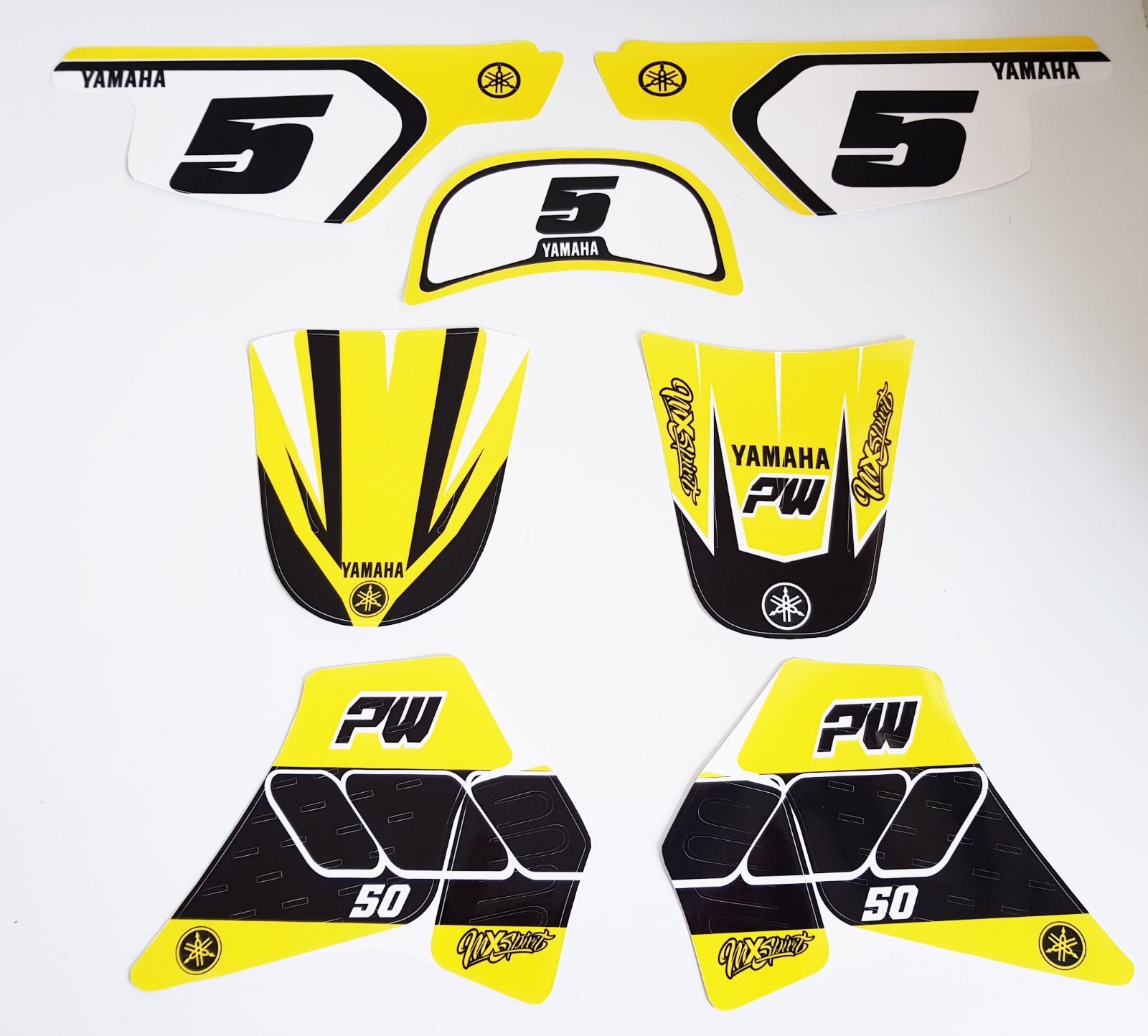 Kit déco complet Yamaha PW 50 jaune vintage vinyle premium pour moto de cross