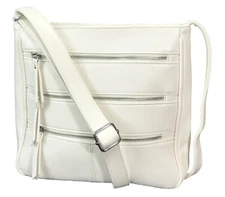 Zzfab Triple Zipper Locking Concealed Carry Crossbody Bag White C9333-WT