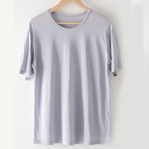 T-shirt uomo 100% seta di gelso girocollo casual maniche corte estiva basic top - Foto 5 di 16