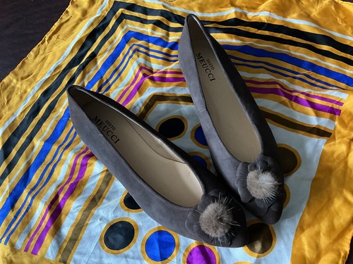 Seston Meucci Brown Suede Ballerina Slip On Pumps With Rabbit Fur Pom Size 10m - Picture 6 of 10