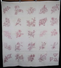 ANTIQUE HAND EMBROIDERED FLORAL QUILT, 1880s