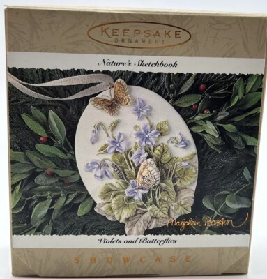 Hallmark Ornament Nature's Sketchbook M Bastin Violets & Butterflies NEW 1995