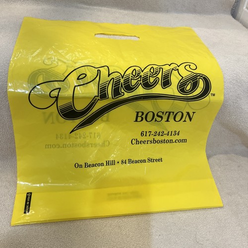 CHEERS BOSTON KUNSTSTOFF GESCHENKTÜTE 14" W x 17,25" GELB MIT SCHWARZER CHEERS BAR TV SHOW - Bild 4 von 4