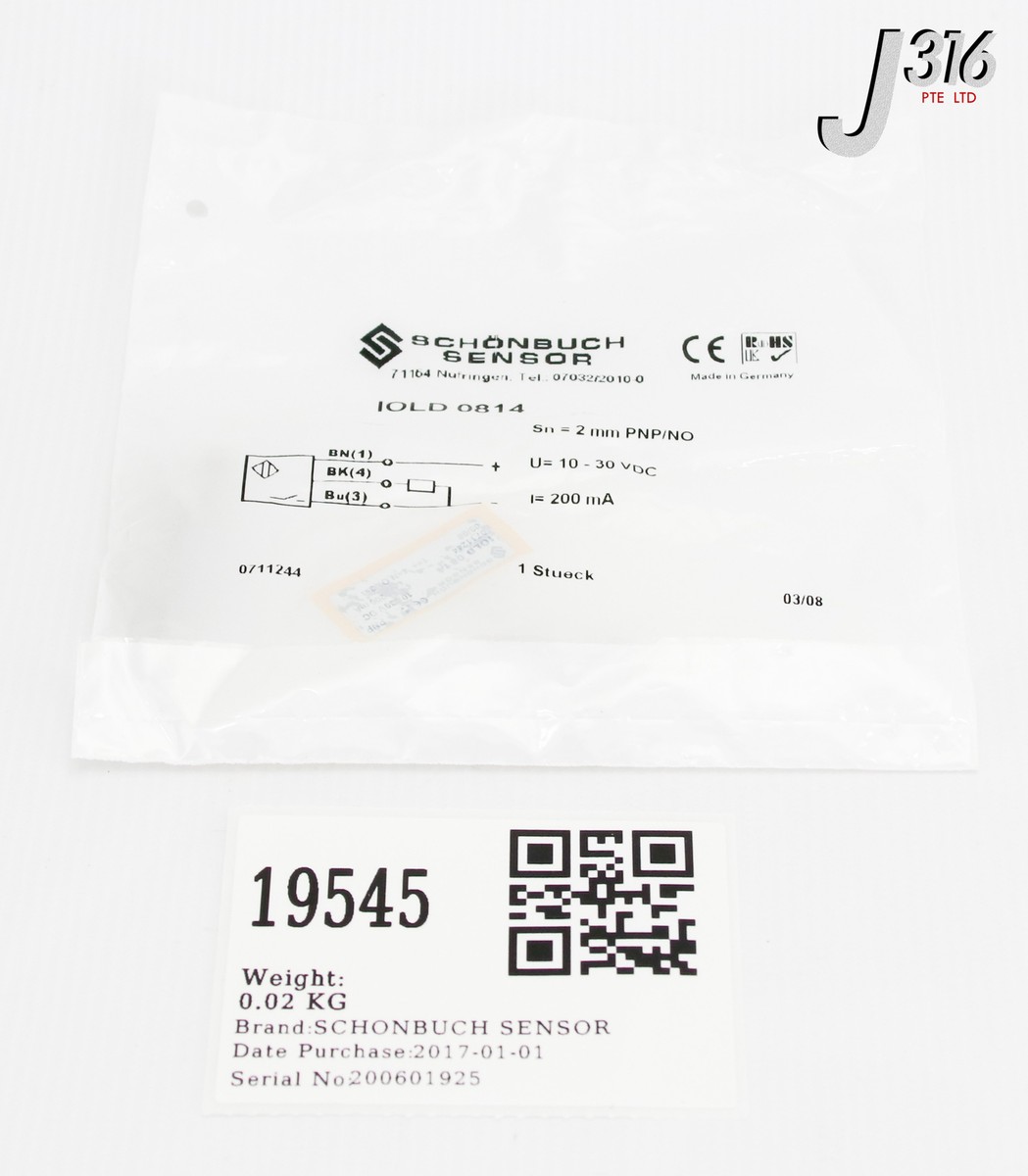 19545 SCHONBUCH SENSOR INDUCTIVE PROXIMITY SENSORS (NEW) IOLD0814