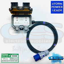 STORM 16AMP PLUG TO 13AMP WEATHERPROOF 2GANG SOCKET HEAVY DUTY RUBBER ADAPTOR