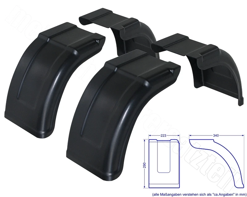 2x AL-KO / ALKO Kunststoff Tandemkotflügel Kurzkotflügel geteilt PLUS 223x340mm