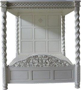 4 6 Double Four Poster Bed Antique White Twisted Columns Full