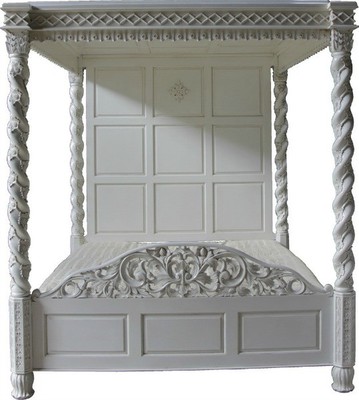 4 6 Double Four Poster Bed Antique White Twisted Columns Full