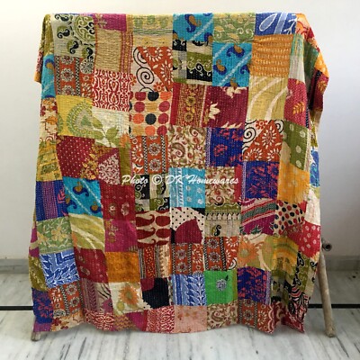 Wende Vintage Patchwork Kantha Quilt Mehrfarbig Twin Decke Bett Läufer