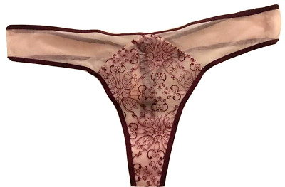 Victorias Secret Thong Panties Wine Size XS Very Sexy Runway Floral Lace Mesh