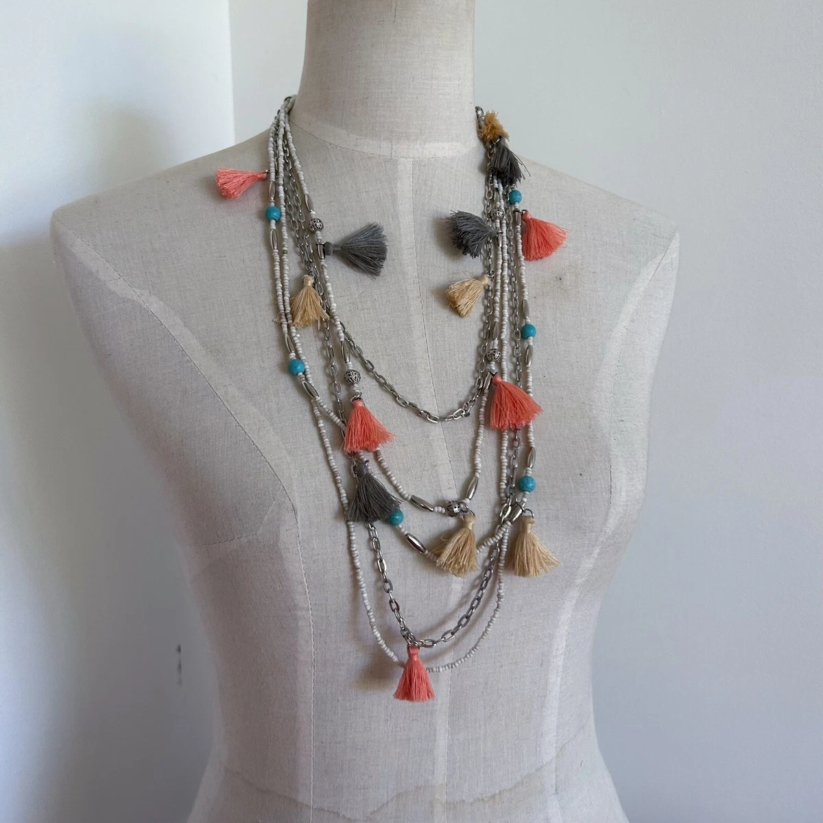 bohemian tassel necklace long layered statement new retro boho