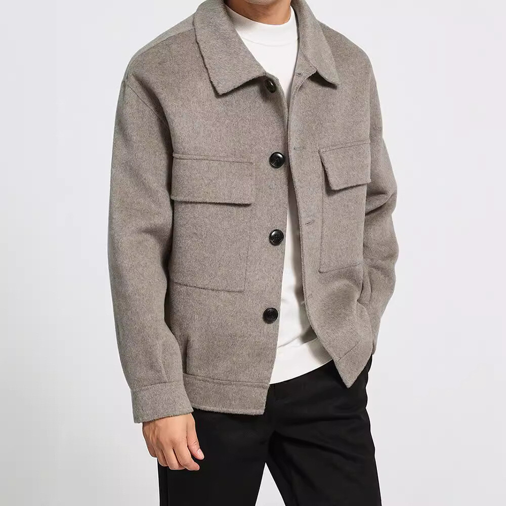 Trench Coat Short Wool Jacket Mens Mens Lapel Collar 100% Wool