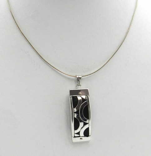 STERLINGSILBER SCHWARZES LEDER MODERN HANDGEFERTIGT IN ITALIEN HALSKETTE NEU IM KARTON # SN97 - Bild 4 von 4