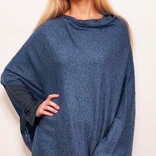 Poncho 100% Kaschmir - Kaschmir Luxus Authentic | Elegant Blau | AKÅSA Biarritz